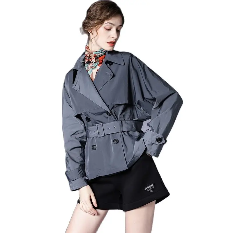 

2021 Spring Women's New Style Short OverCoat Loose-Fit Raglan Sleeve Suit Collar Cropped Jacket Trench Coat