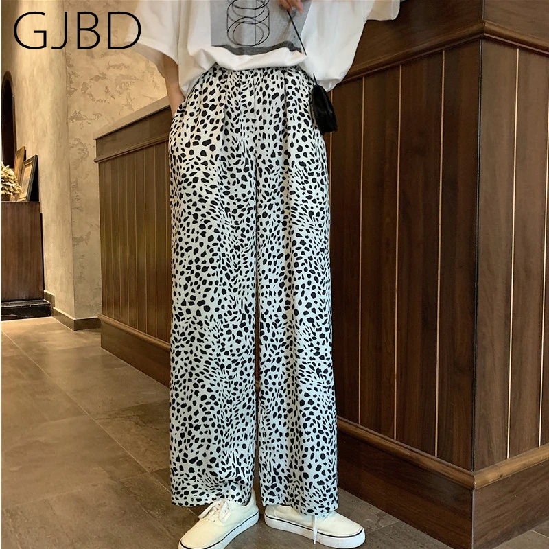 

2021 Spring Summer New Women's Pants Two Piece Set Leopard Print High Waist Baggy Fashion Straight Casual Pants Wide Leg Trouser