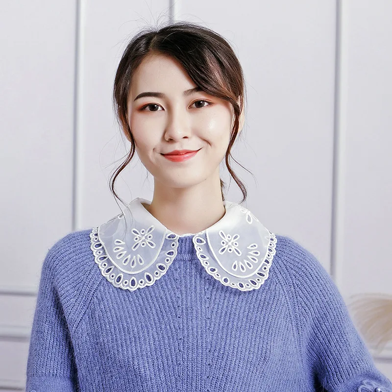 

Женский съемный фальшивый воротник кружевная ажурная рубашка белый большой лацкан ложные воротники съемный воротник искусственный воротн...