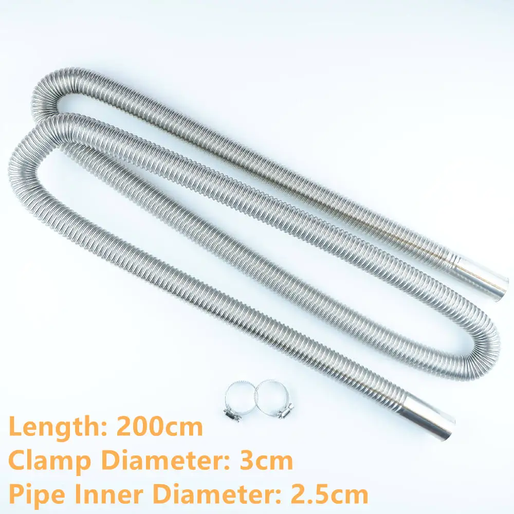 

200CM Air Diesel Parking Heater Stainless Steel Exhaust Pipe Tube Gas Vent Hose For Car Heater Silver