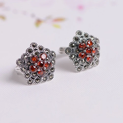 RED BALMORA100% Настоящее 925 пробы серебро красный гранат клип серьги для женщин Модные Винтажные оригинальные тайские серебряные ювелирные изделия Aretes - Окраска металла: RED