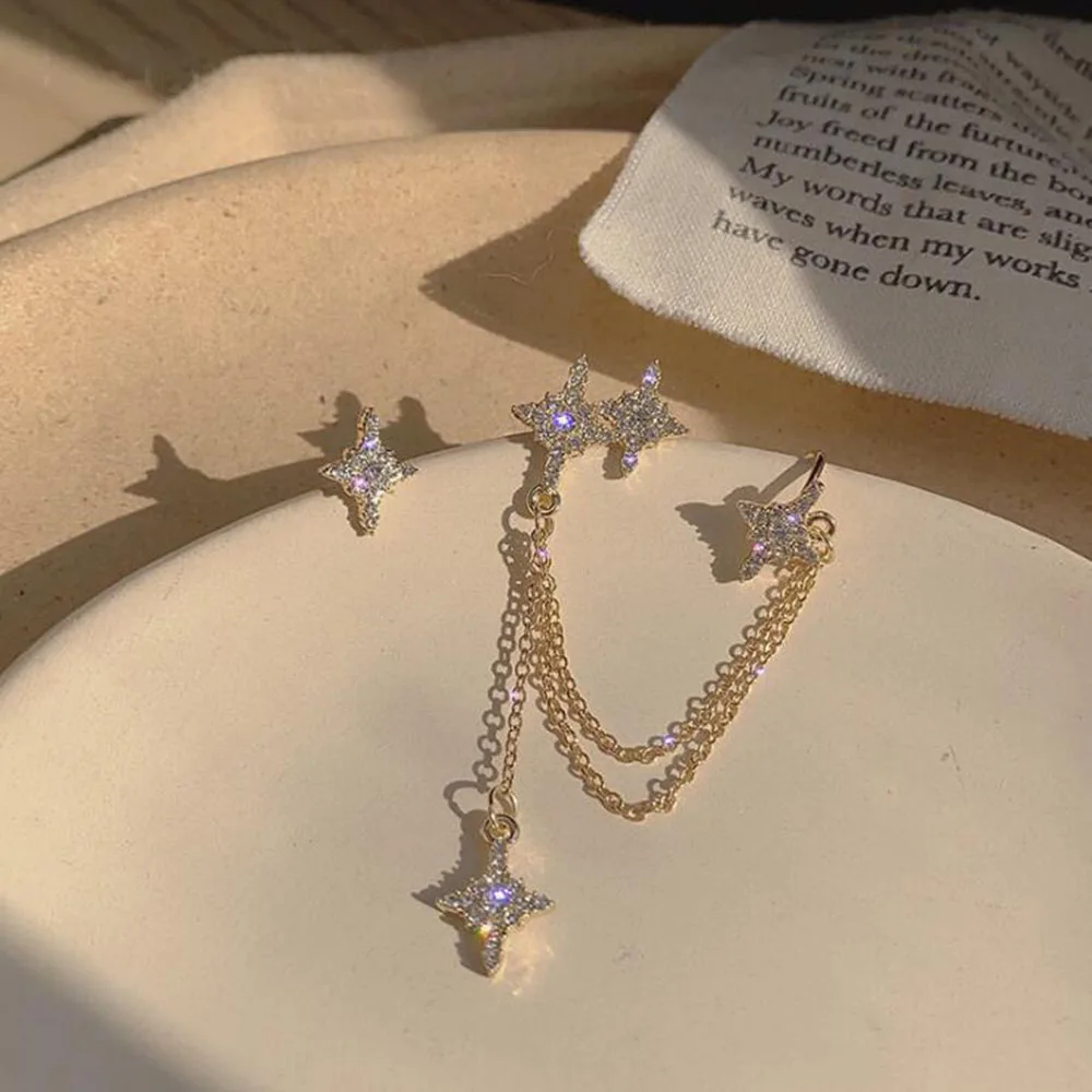 Серьги-подвески в виде листьев из сплава инкрустированные искусственными