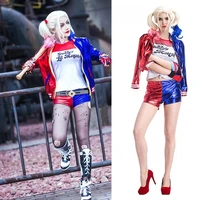 women girls carnival party harleen quinzel cosplay costume t shirts top jacket with wig costumes