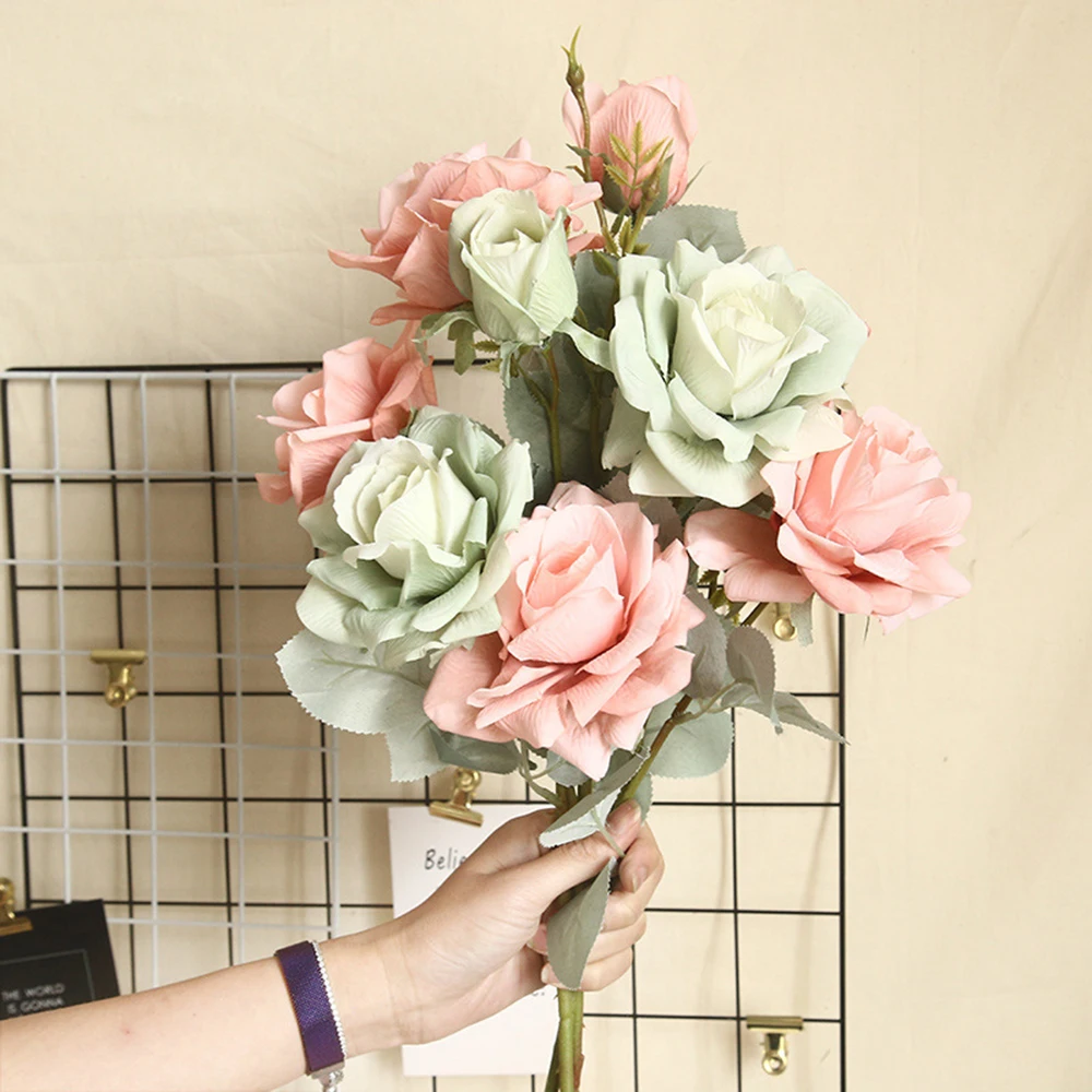 

2021 Beautiful Rose Peony Artificial Silk Flowers Small bouquet flores Home Party Spring Wedding Decoration Fake Flower