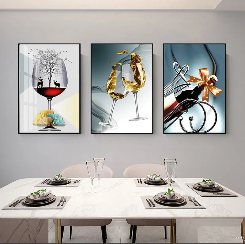 

Nordic Modern Art Print Wine Glass and Red Wine Pictures Canvas Painting Oil Painting Wall Art Poster in Livinroom Home Decor