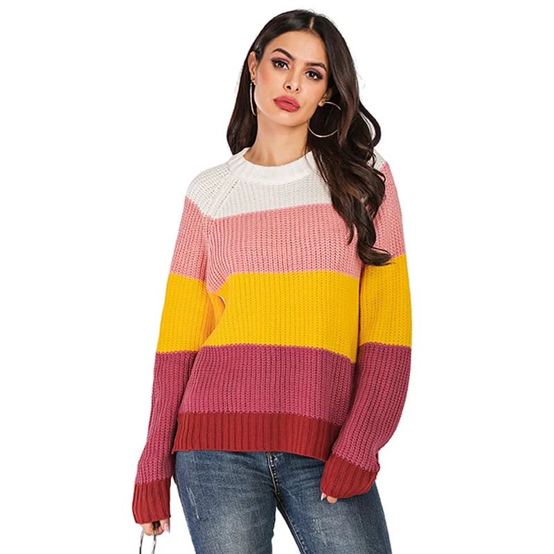 

NEEW Loose Sweater Women 2021 2022 Korean Elegant rainbow color Knitted Sweater Oversized Warm Female Pullovers Fashion Solid