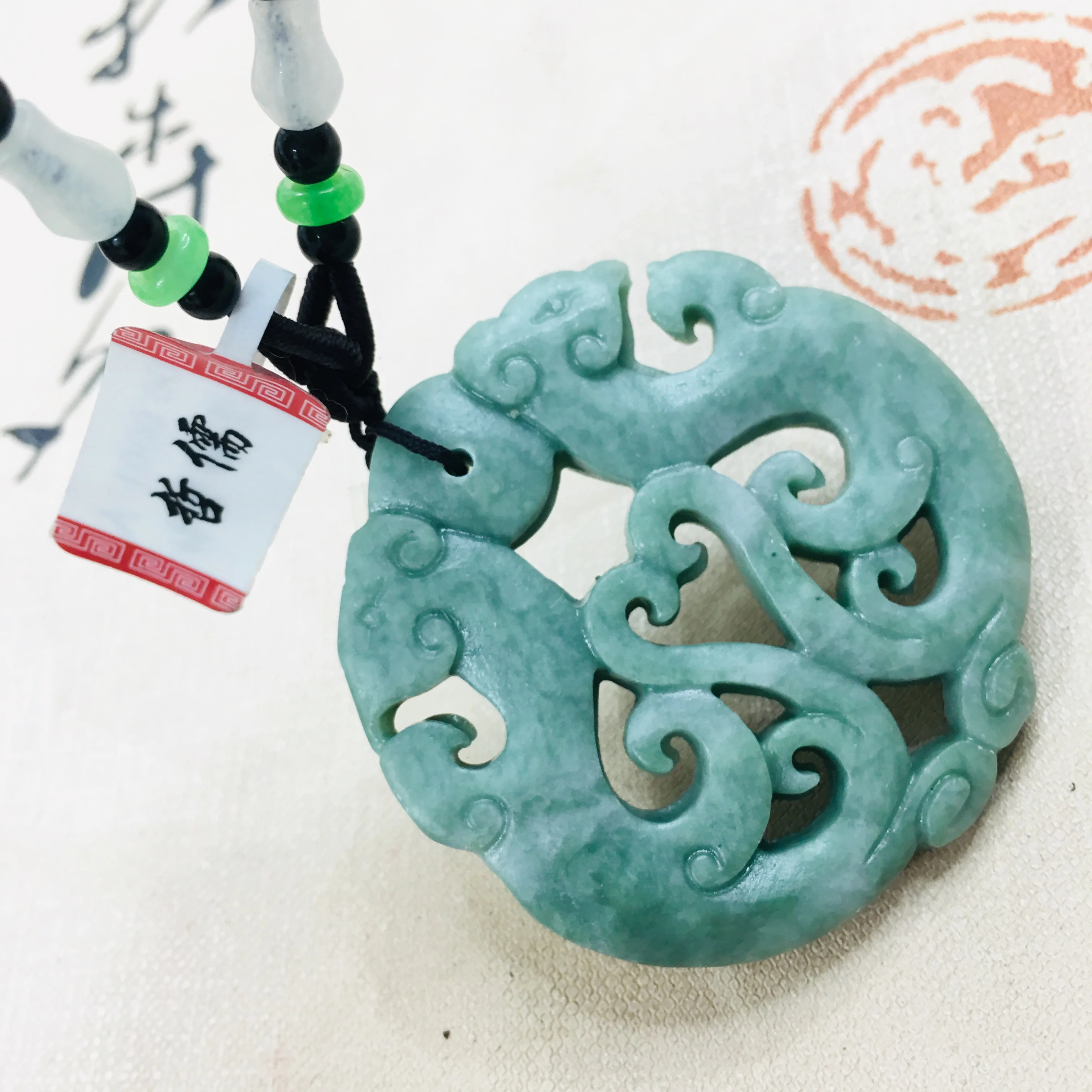 Zheru Натуральная Зеленая Нефритовая резная двойная подвеска в виде феникса с