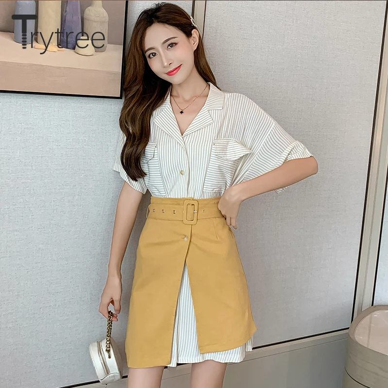 Осенний Женский комплект из двух предметов Trytree 2020 Повседневная рубашка с