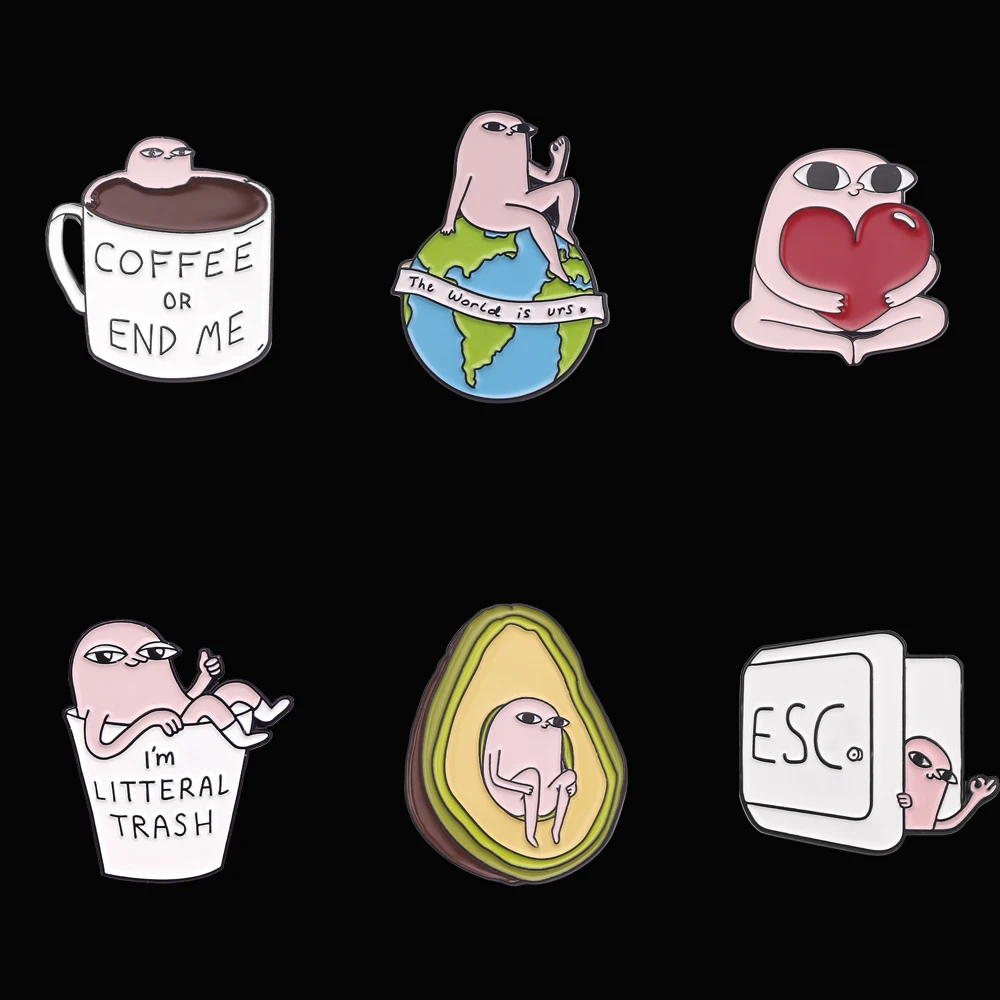 Милые Мультяшные мобы брошь эмаль любовь кофе чашка авокадо значок на рюкзак