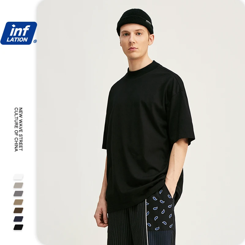 Мужская хлопковая футболка INFLATION повседневная Однотонная в стиле хип хоп с