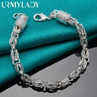 urmylady 925 sterling silver lobster clasp bracelet chain wedding engagement celebration for woman man fashion jewelry