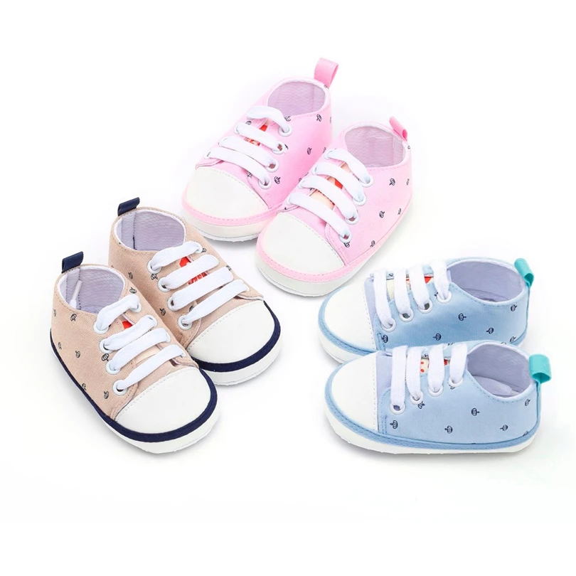 

Canvas Newborn Baby Girl Boy first walker shoes Toddler lace-up Crown Print Non-slip Cute footwear Casual prewalker shoes A40