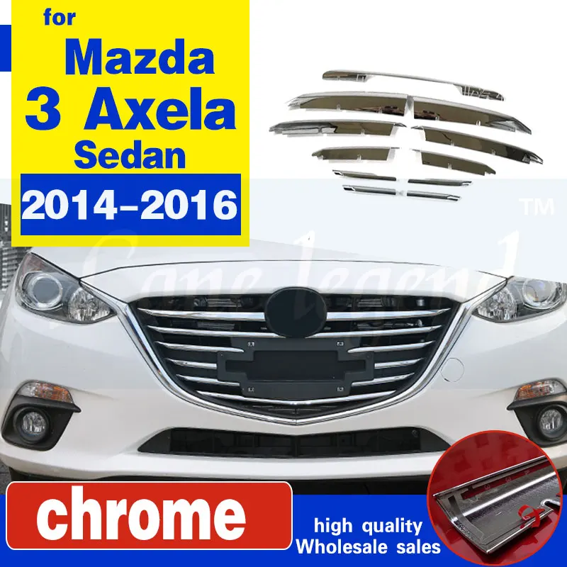 Front grille trims lane legend case for Mazda 3 Axela 2014-2019 ABS chrome 11pcs/set  auto accessories 2015 2016 2017