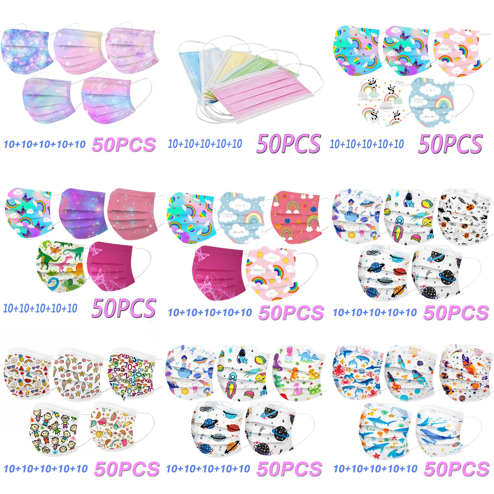 

Kids 3 -layer Mascarillas Negras Mix Color Mascarillas Negras 50pcs Mondkapjes Wasbaar Print Mascarillas Niños Halloween Cosplay