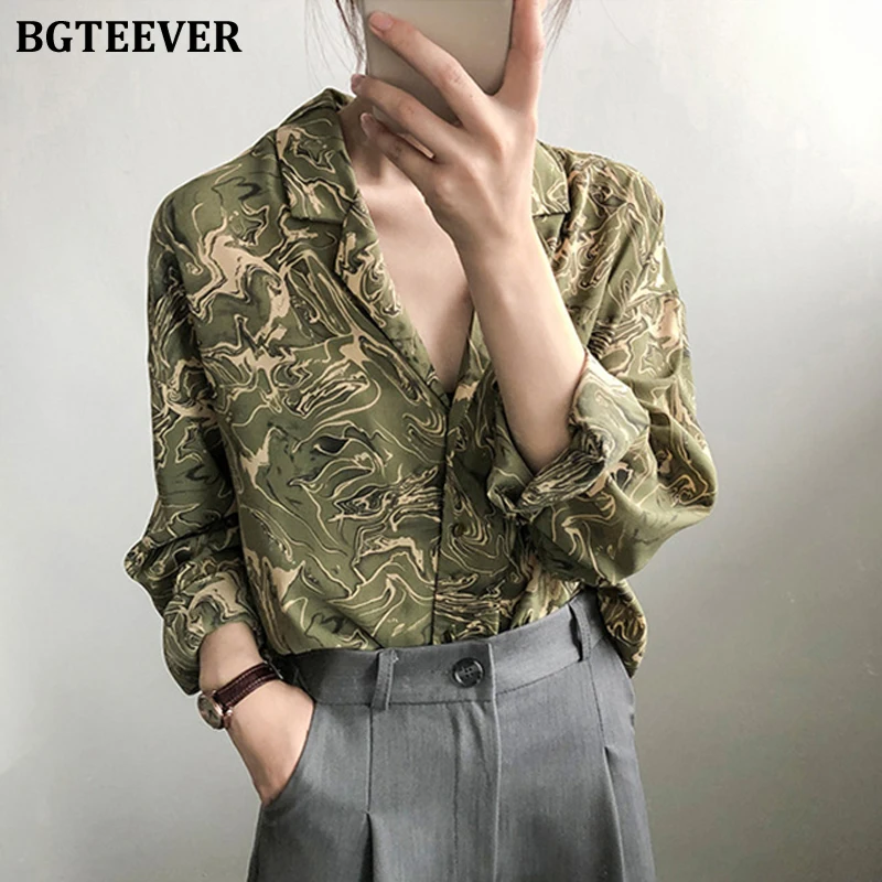 Женские винтажные блузки BGTEEVER свободные рубашки с отложным воротником весенне