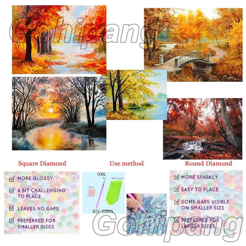 

Алмазная 5D картина, Осенний пейзаж, квадратная вышивка, мозаика, набор для украшения дома и офиса, уникальный подарок