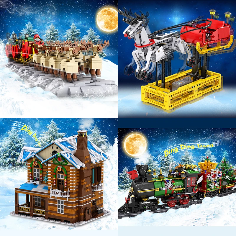 

MOULD KING Building Blocks Creative Toys The Christmas Santas Sleigh Model Assembly Bricks Kids Educational Toys Christmas Gifts