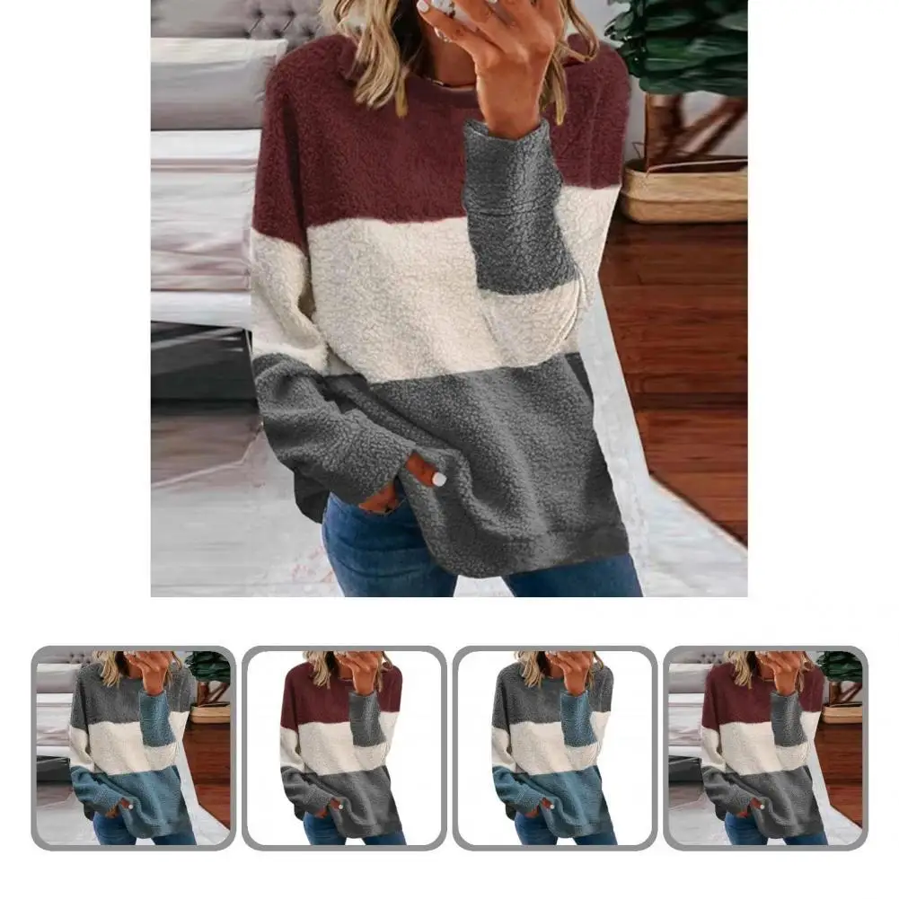 

Wear-resistant Great Casual Color Block Women Sweatshirt Oversized Winter Sweatshirt Fluffy for Daily Wear