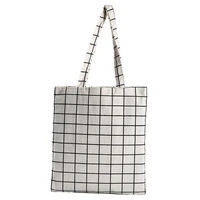 canvas tote bag eco shopping bag daily use foldable handbag large capacity plaid canvas tote for women female shopper bag