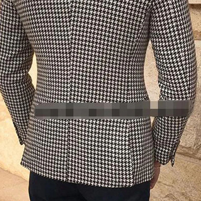 

Houndstooth Plaid Casual Blazer for Men One Piece Man Suit Jacket with Side Slit Slim fit Male Coat Fashion Clothes New Arrival