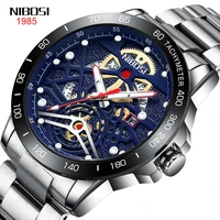 nibosi new fashion business mens quartz hd luminous hand 30m waterproof stainless steel hollow dial watch relogio masculino
