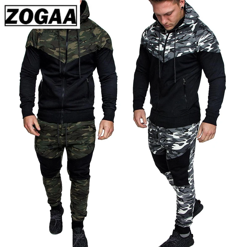 ZOGAA мужской спортивный костюм весна лето новый с капюшоном Камуфляжный свитер и