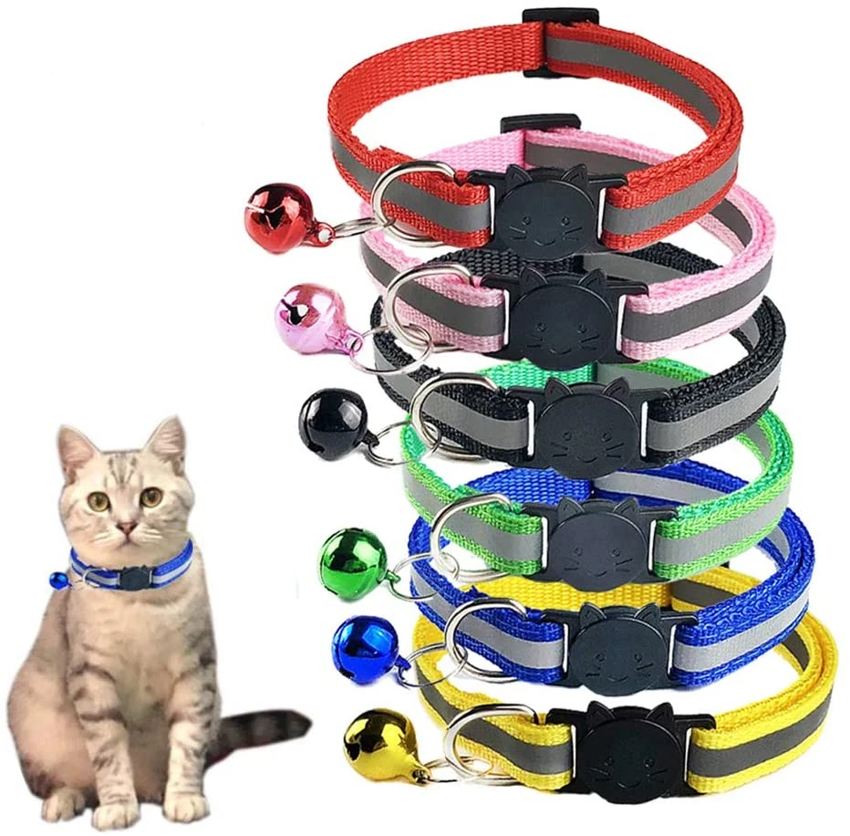 

12 Colors Safety Breakaway Cat Collar Reflective Nylon Pet Puppy Small Dog Kitten Cat Collar with Colorful Bell 19-32cm 1.0cm