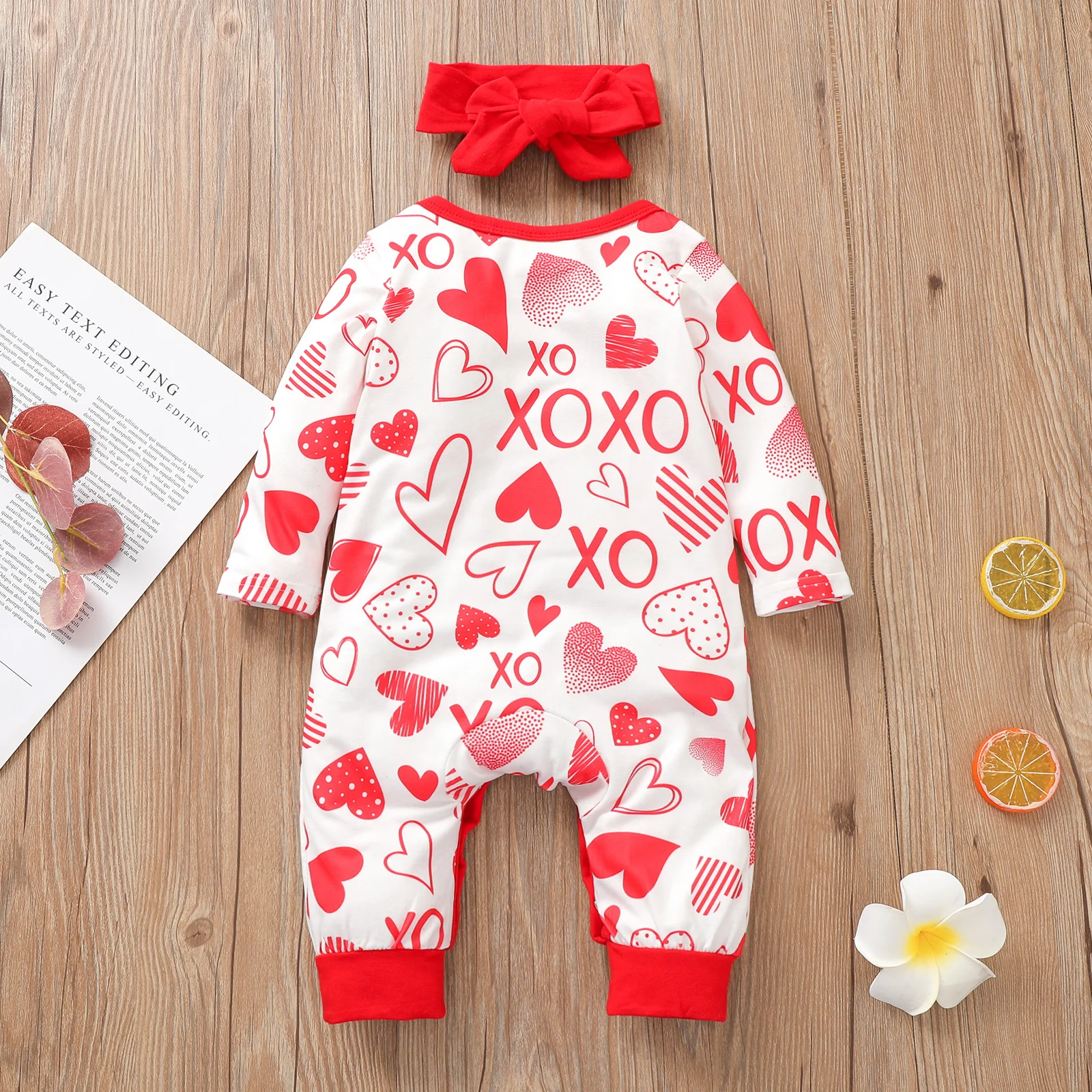 

Valentine's Day Infant Baby Girls Boys Rompers Letter Print Long Sleeve Button Spring Jumpsuits