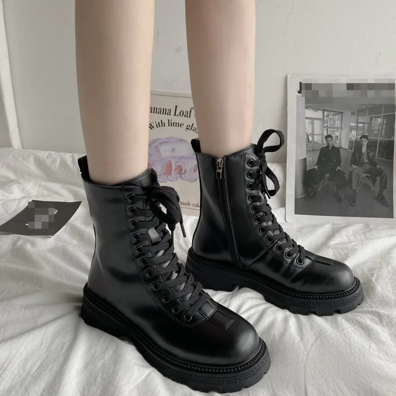 

Motorcycle Boots 2022 Flats Lace Up Ankle Women Shoes Designer New Platform Non-slip Fashion Casual Woman Boots Gladiator Boots