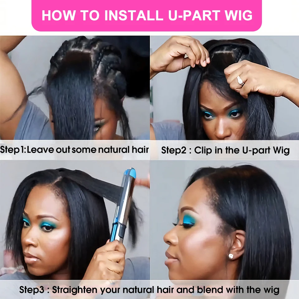 Парик прямой U-образной формы для чернокожих женщин недорогие длинные волосы без