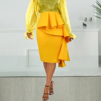 high waist bodycon yellow skirts office ladies asymmetric ruffles elegant business work wear clothes skirts 2021 new summer bulk