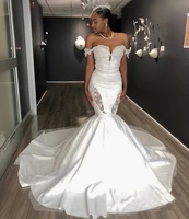 african off the shoulder mermaid wedding dresses appliqued court train sweetheart satin plus size bridal gowns