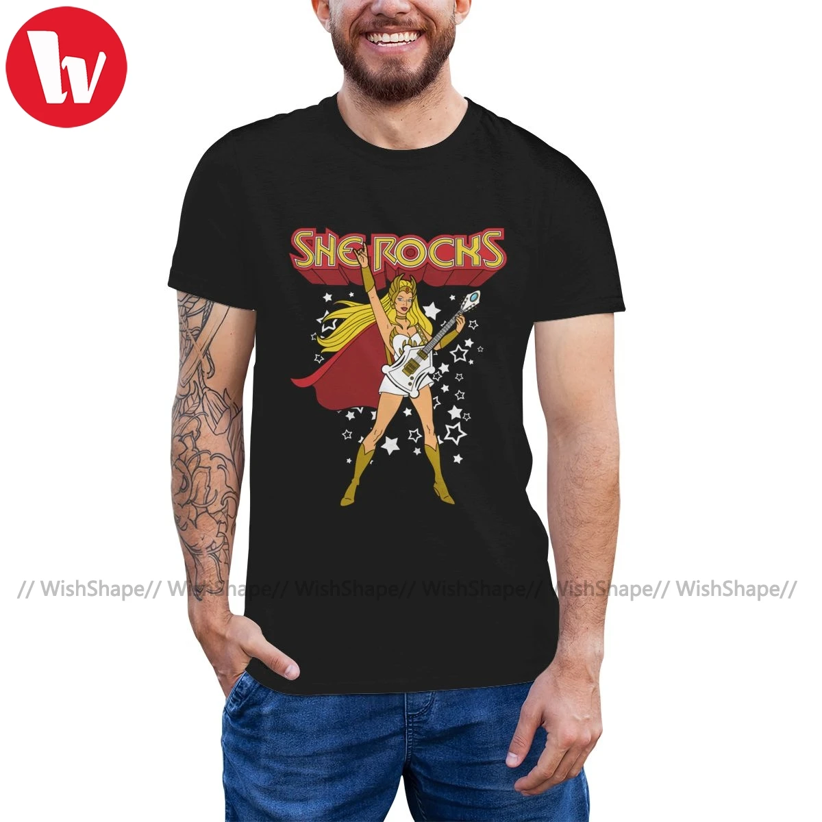 

Футболка She Ra, футболка с принтом She Rocks, 100 хлопок, футболка с коротким рукавом, Мужская веселая летняя футболка большого размера