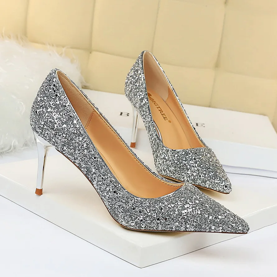 Женские блестящие туфли лодочки на шпильке 7 см 2020 большие размеры 43|Женские