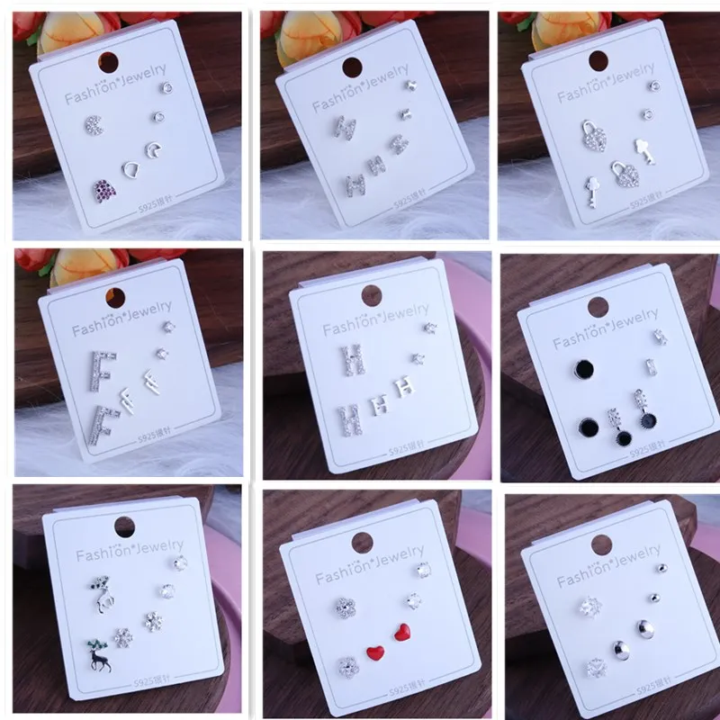 

3 Pairs Earrings Mixed StyleNeedle Snow Elk Peach Heart Geometric Animal Studs for Girls Jewelry