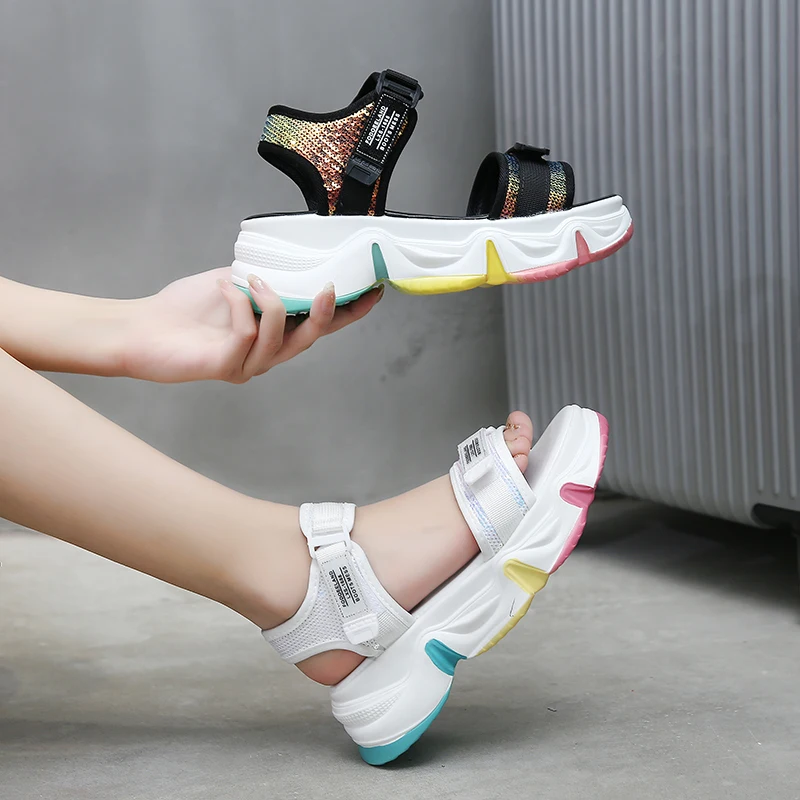 

Sports Daddy Platform Sandals Women Shoes Ins Summer 2021 New Big Kids Student Thick-soled Korean Rainbow-soled Sandals Female