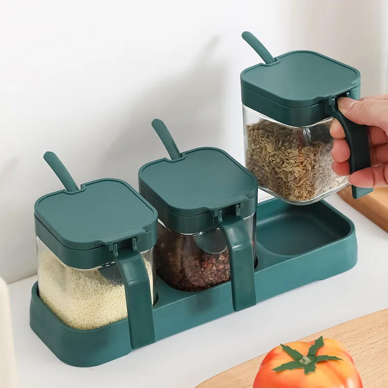 

Heat-resistant Glass Seasoning Jar with Spoon Seasoning Box Solid Seasoning Box Seasoning Bottle Seasoning Organizer Spice Set