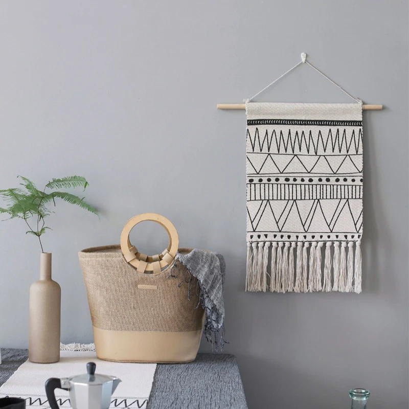 Марокканский гобелен геометрический черный белый линия висячие украшения