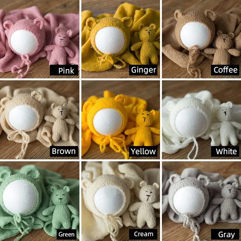 

Handmade Newborn Photography Hat And Wrap Set Baby Photoshooting Props Knitted Mohair Hat Infant Photo Hat and Swaddle Wrap