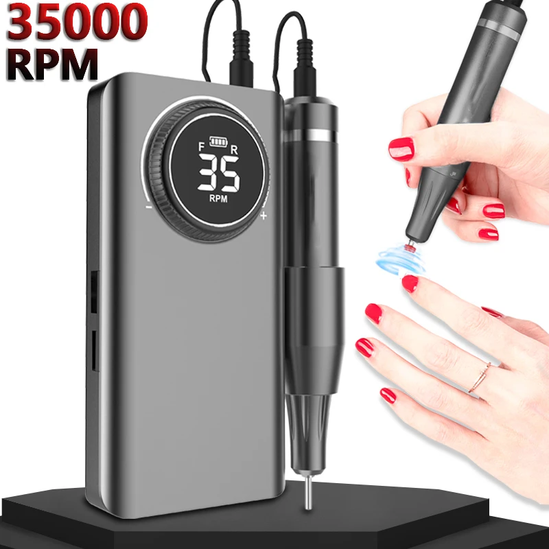 

35000 RPM Nail Drill Machine Rechargeable Nail Drill Pen LCD Display Electric Nail Gel Polisher Apparatus for Manicure Nails