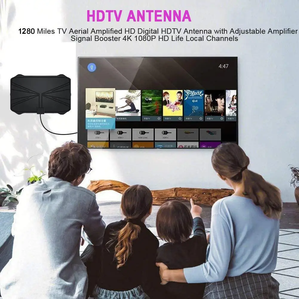 Цифровая HDTV антенна 4K 1280 миль 28 дБ с высоким коэффициентом усиления черная ультра