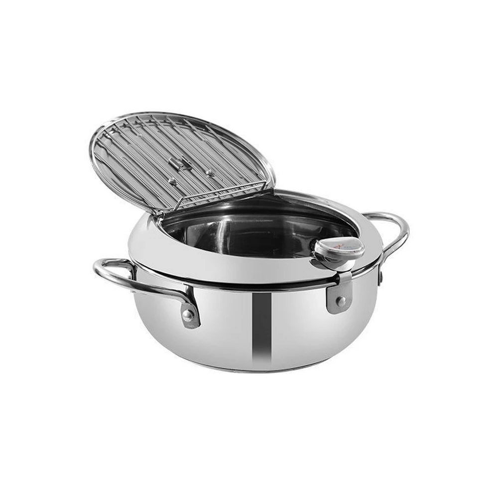 

20cm 25cm Kitchen Deep Frying Pot Thermometer Tempura Fryer Pan Temperature Control Fried Chicken Pot Cooking Kitchen Tools
