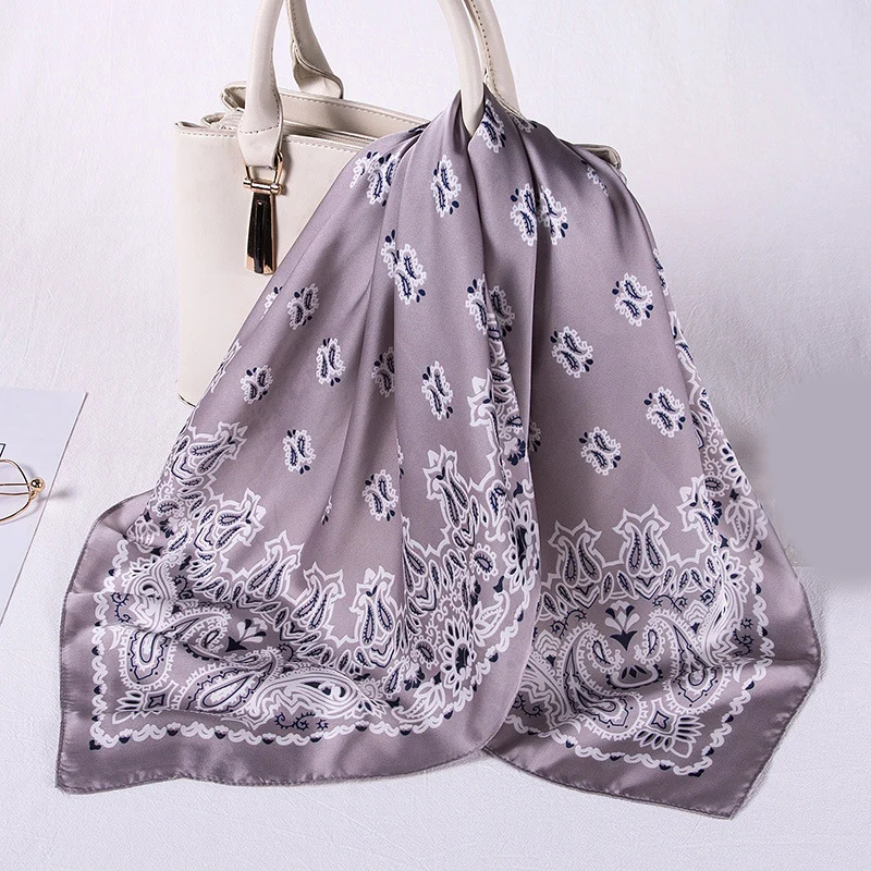 

70*70cm Fashion Silk Satin Hair Scarf Women Handkerchief Printed Female Square Head Bandana Small Neck muffler hijab lady girl