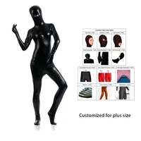 2018 free shipping bodysuit metallic shiny black womens unitard catsuits metallic footed zipper zentai bodysuit