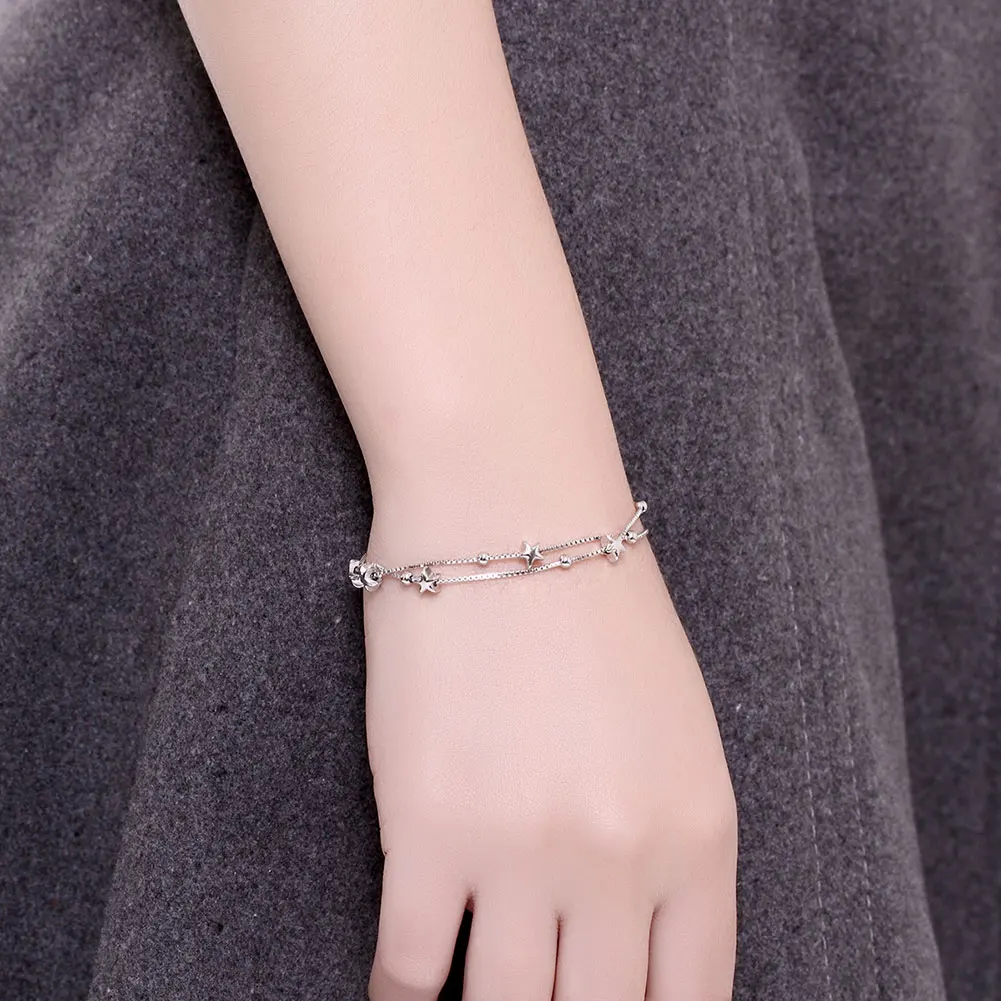 

SILVERHOO Genuine Chain Link Bracelet For Women 925 Sterling Silver Romantic Star Charm Bracelets Fine Jewelry Gift Hot Selling
