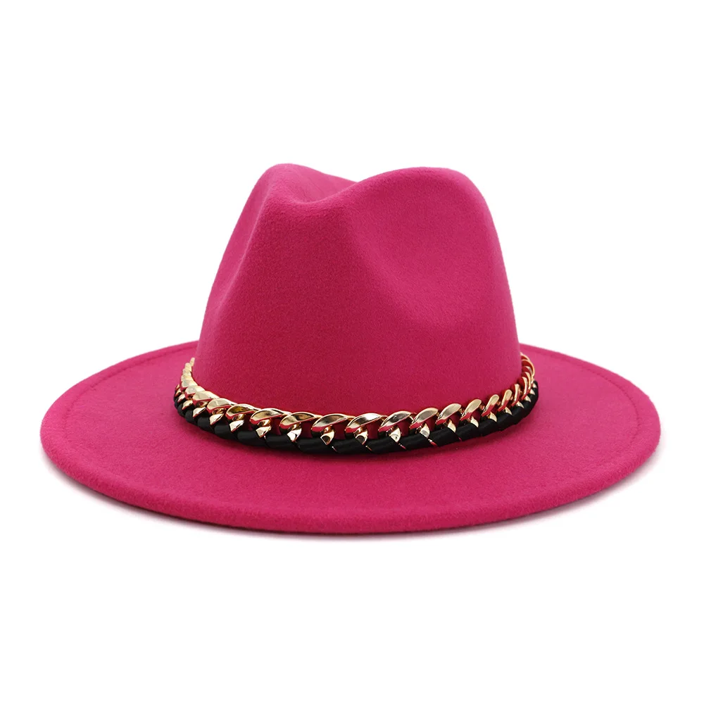 

Women Fedora Wool Hat Autumn Winter Warm Triby Felt Hats top hat For Men Fashion Spring Royal Black Jazz Hat With Chain HF30