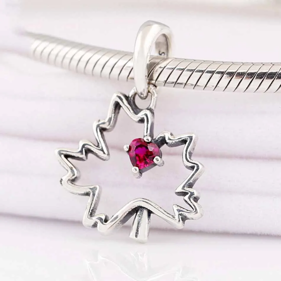 

Подвеска в виде красного сердца из клена, подходящий для женского браслета, браслет, подлинное Серебро S925, ювелирные изделия «сделай сам»