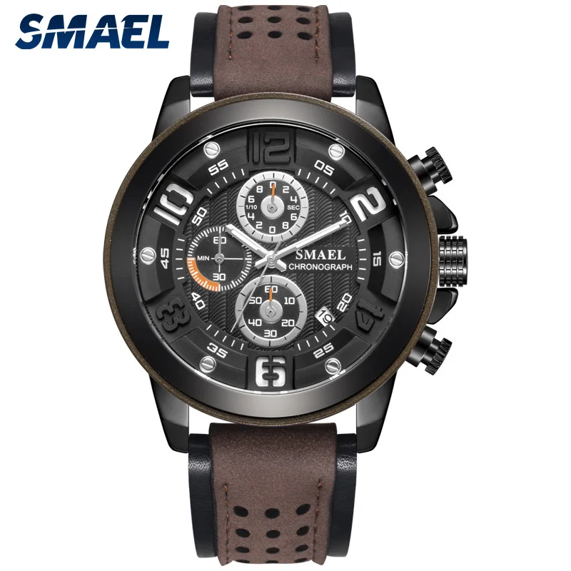 

2019 SMAEL Sport Mens Watches Luxury Alloy Watch Men Casual SL-9083 Fashion Leather Waterproof wristWatch box Relogio Masculino