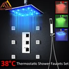 Набор термостатических смесителей для душа Vidric, настенный светодиодный сменный душ, 6 массажных насадок, три ручки, для спа