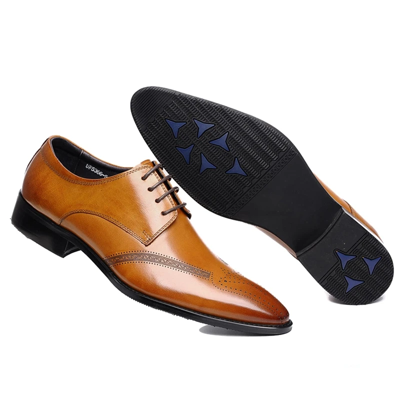 

New Summer Genuine Leather Man Formal Dress Party Shoes Pointed Toe Laces Handmade Men's Derby Wedding Breathable Oxfords WF164